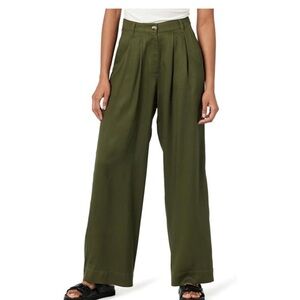NWT The Drop Womens Amalia Trousers Size M High-Waist Relaxed Fit Green Wide-Leg